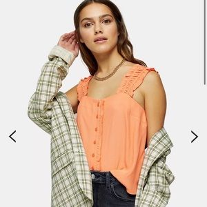 NTW TopShop Petite Coral Button Frill Cami